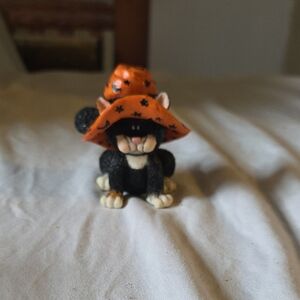 Black Cat Figurine with Orange Hat